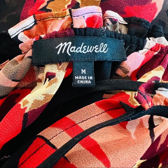 MADEWELL Bohemian Black & Red Floral Rose Summer Dress – Medium - Picture 13 of 15